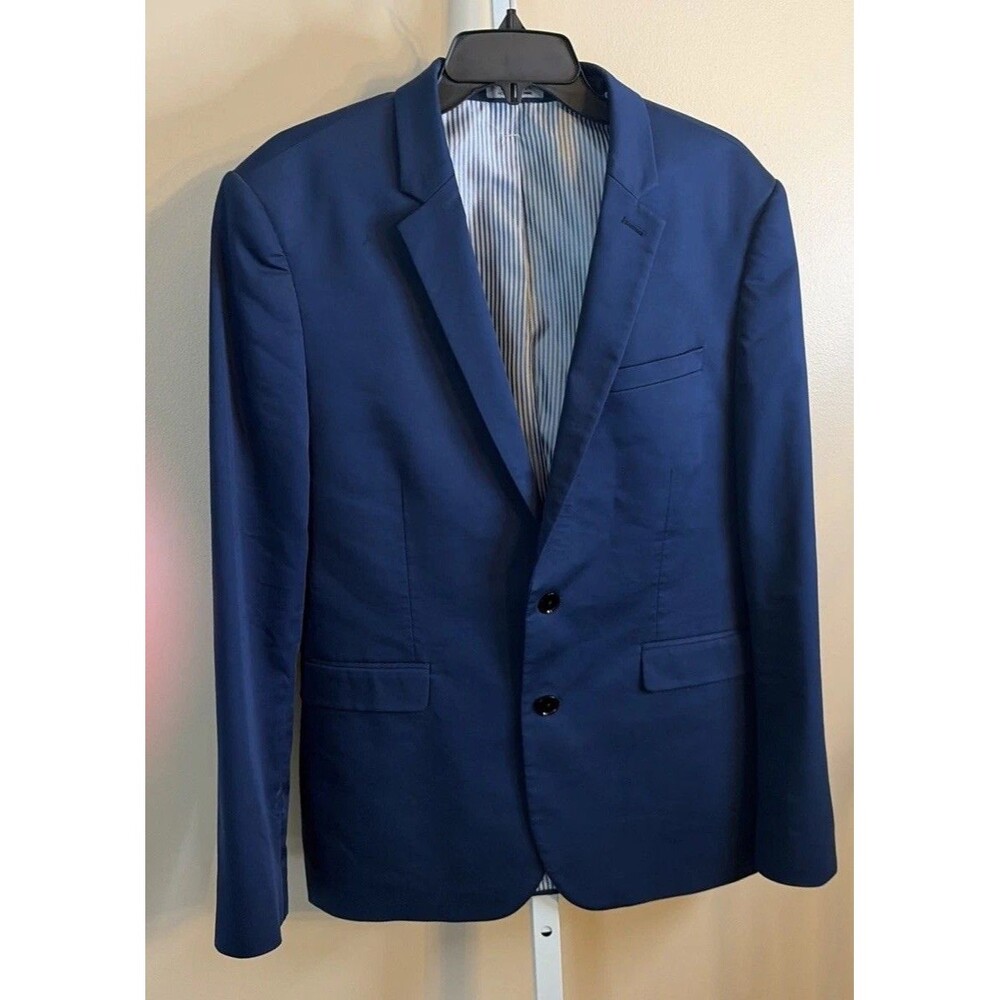 Express Blazer Mens Size 40R Blue Slim Fit 2 Button Stretch Cotton Sport Coat